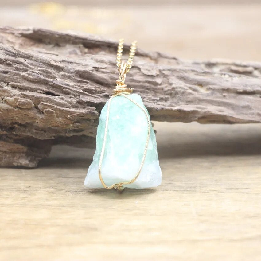 Mix stone pendant, Healing stone necklace, intarsia necklace , copper — San  José Made